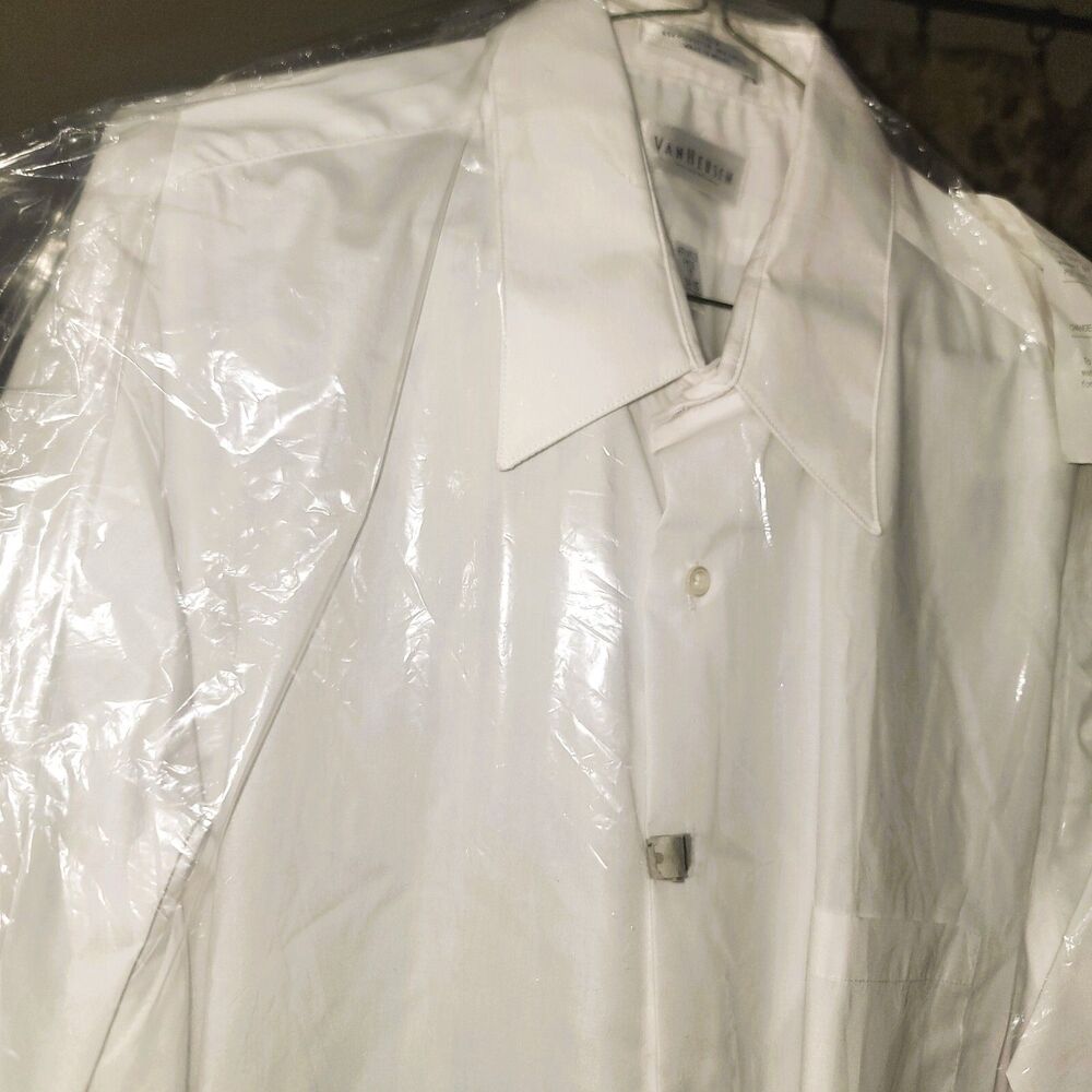 Van Heusen Men's Wrinkle Free Poplin White Dress Shirt XL 17 just Dry Cleaned!